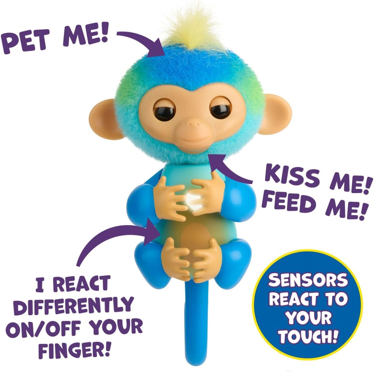 Fingerlings 2023 NEW Interactive Baby Monkey Reacts to Touch – 70+ Sounds & Reactions – Leo (Blue)