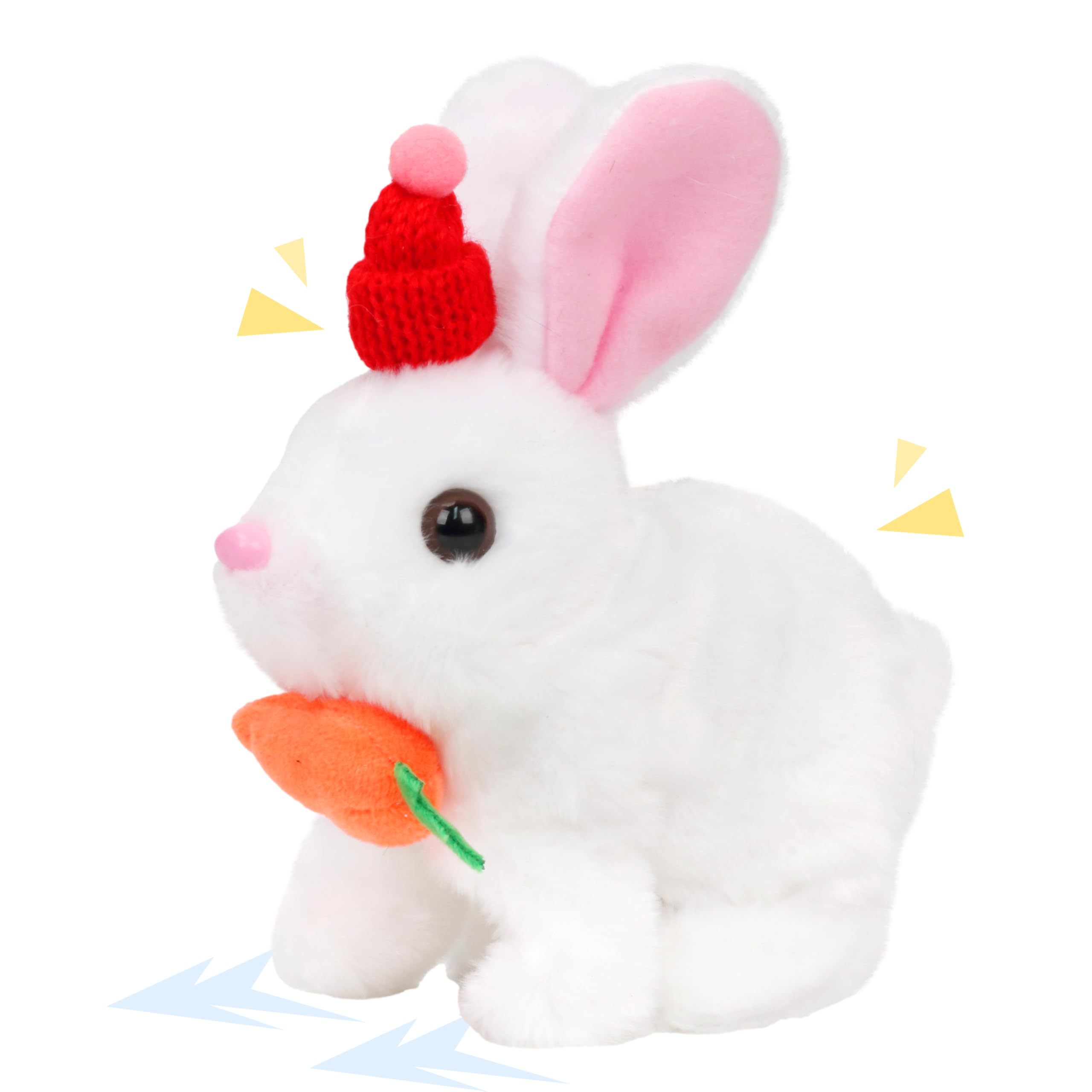 Easfan Hopping Bunny Plush Grey Jumping Spotted Rabbit Ears Nose Moving Educational Plush Toy Interactive Toy Electric for Toddlers Kids