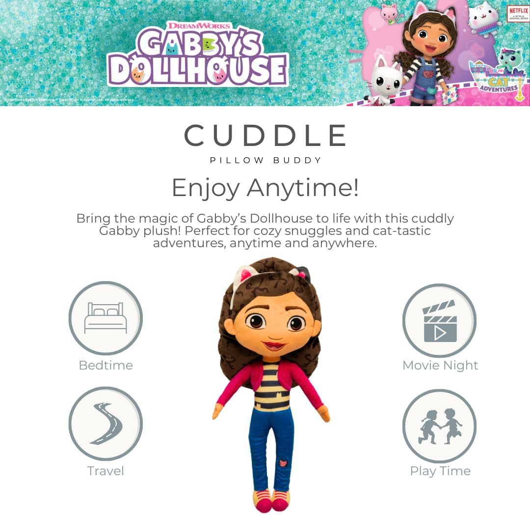 Franco DreamWorks Gabby's Dollhouse Kids Bedding Super Soft Plush Decorative Throw Cuddle Pillow, (Officially Licensed Product)