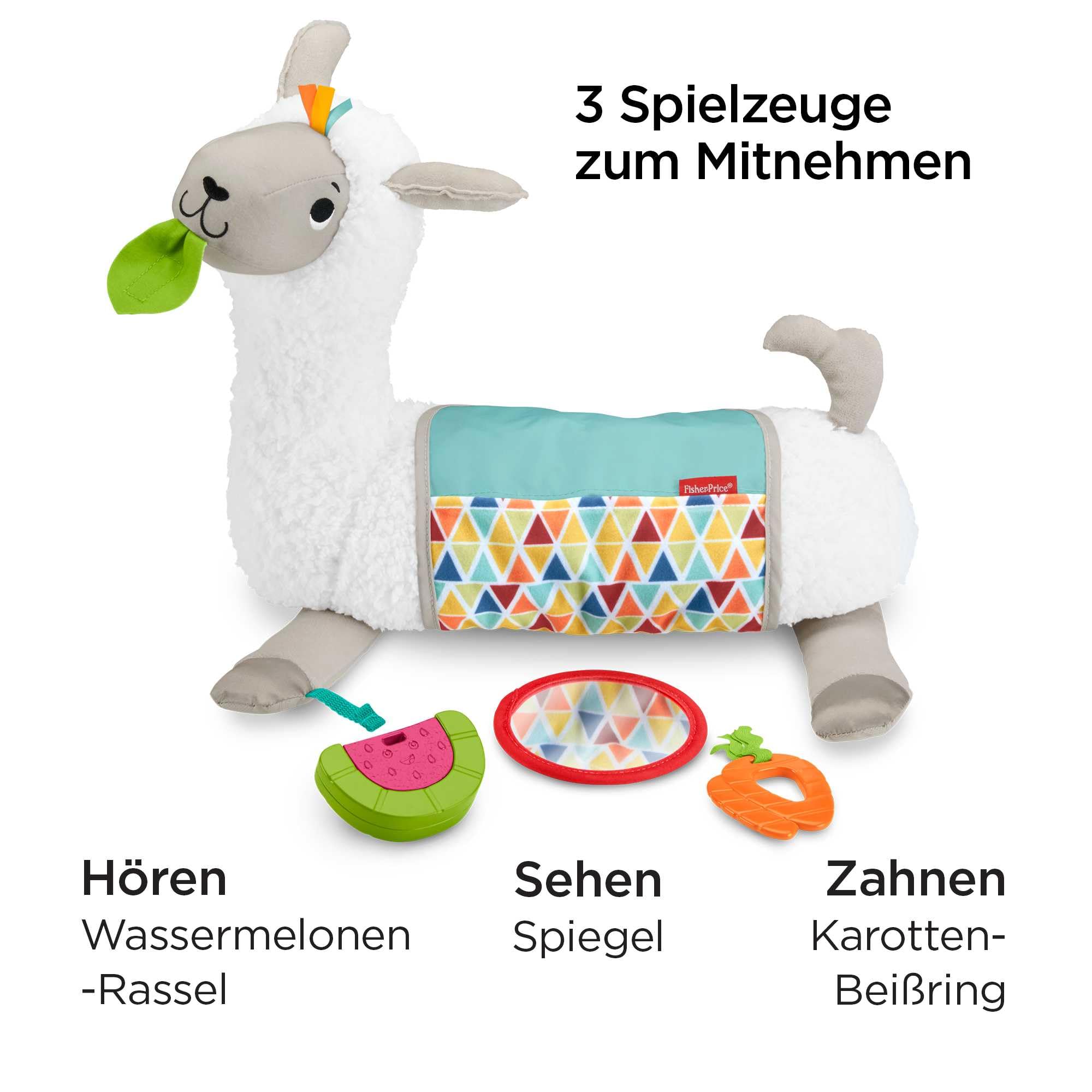 Fisher-Price Baby Toy Grow-with-Me Tummy Time Llama Wedge Support with Mirror, Teether & Rattle for Developmental Play Newborns Ages 0+ Months
