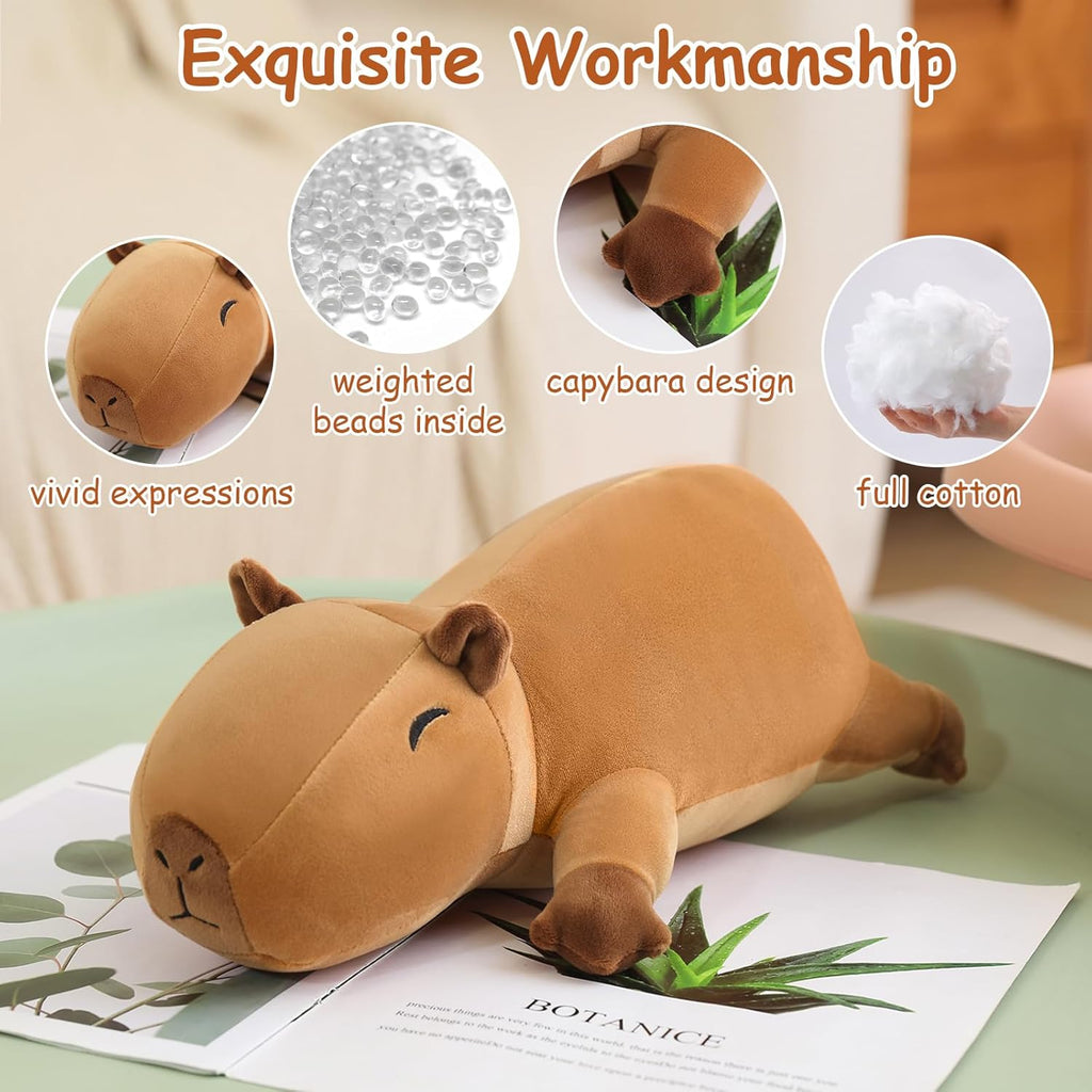 SQEQE Weighted Capybara Plush, Weighted Capybara Stuffed Animal, Cute Plushies Soft Pillow Toy Gift for Kids Adults 9.8 Inch, 0.8 Lbs