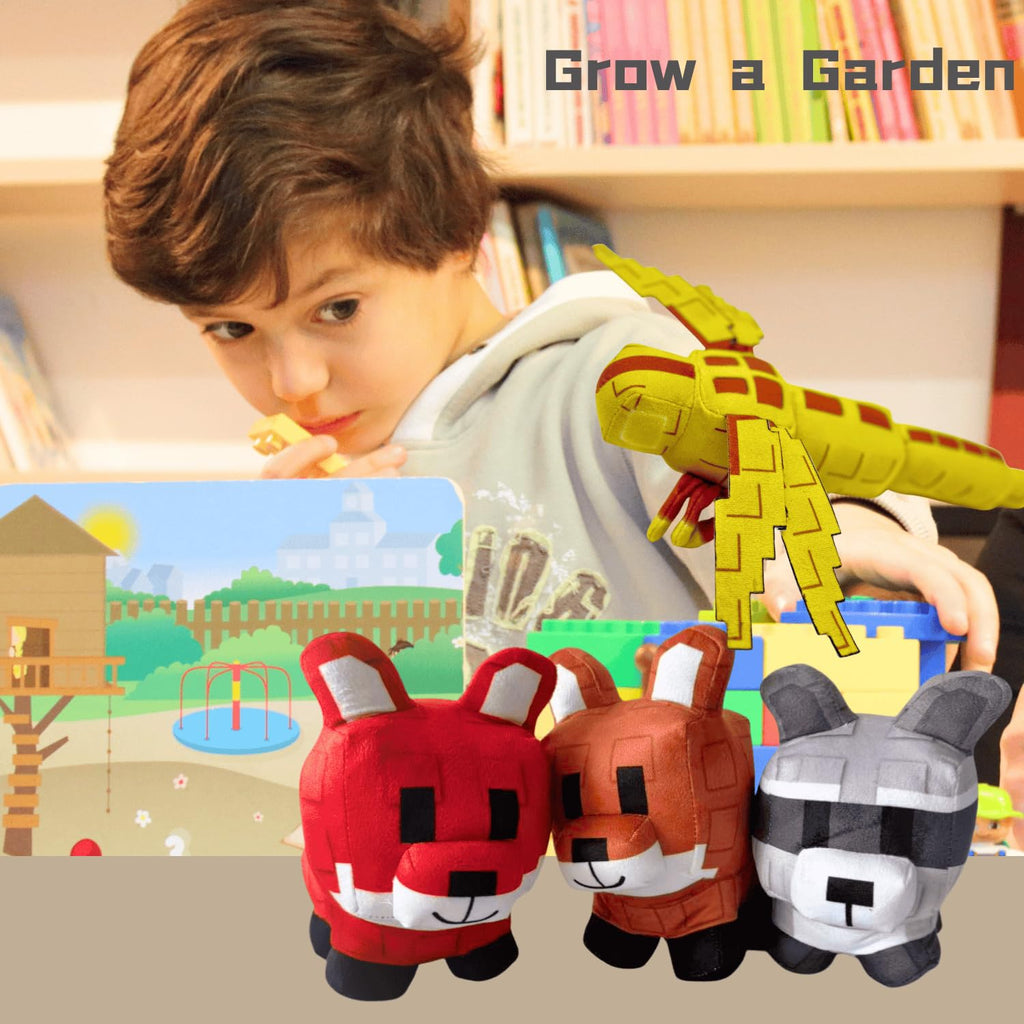 SUPERBE Grow a Garden Plush Toys, 10.63'' Garden Pet Raccoon Red Fox Stuffed Animals Toy, Collectible Plushie for Video Game Fans (Grey)