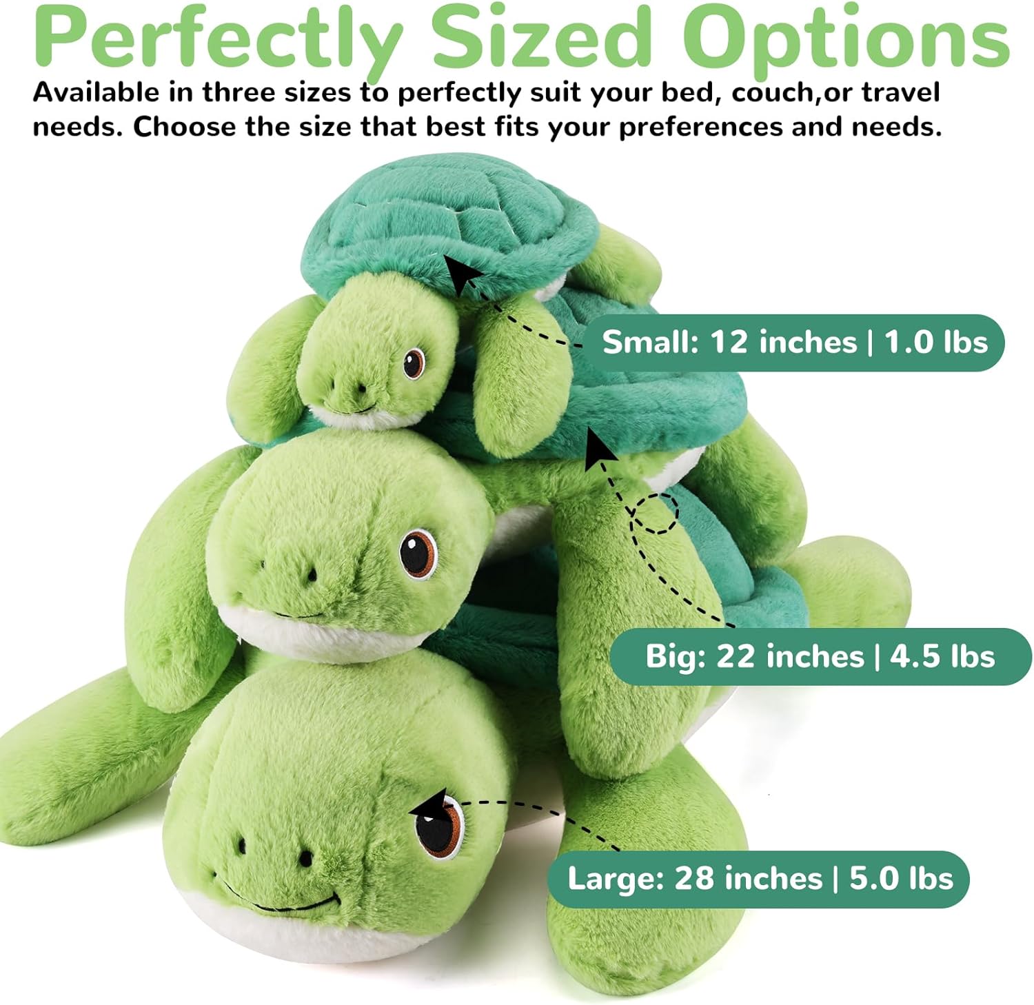 Turtle Weighted Stuffed Animals - 22 Inch 4.5 Pounds Weighted Plushies Sea Turtle Stuffed Animal - Big Tortoise Plush Pillow - Cute Plush Toys Gifts for Kids & Adults (22" 4.5 lbs)