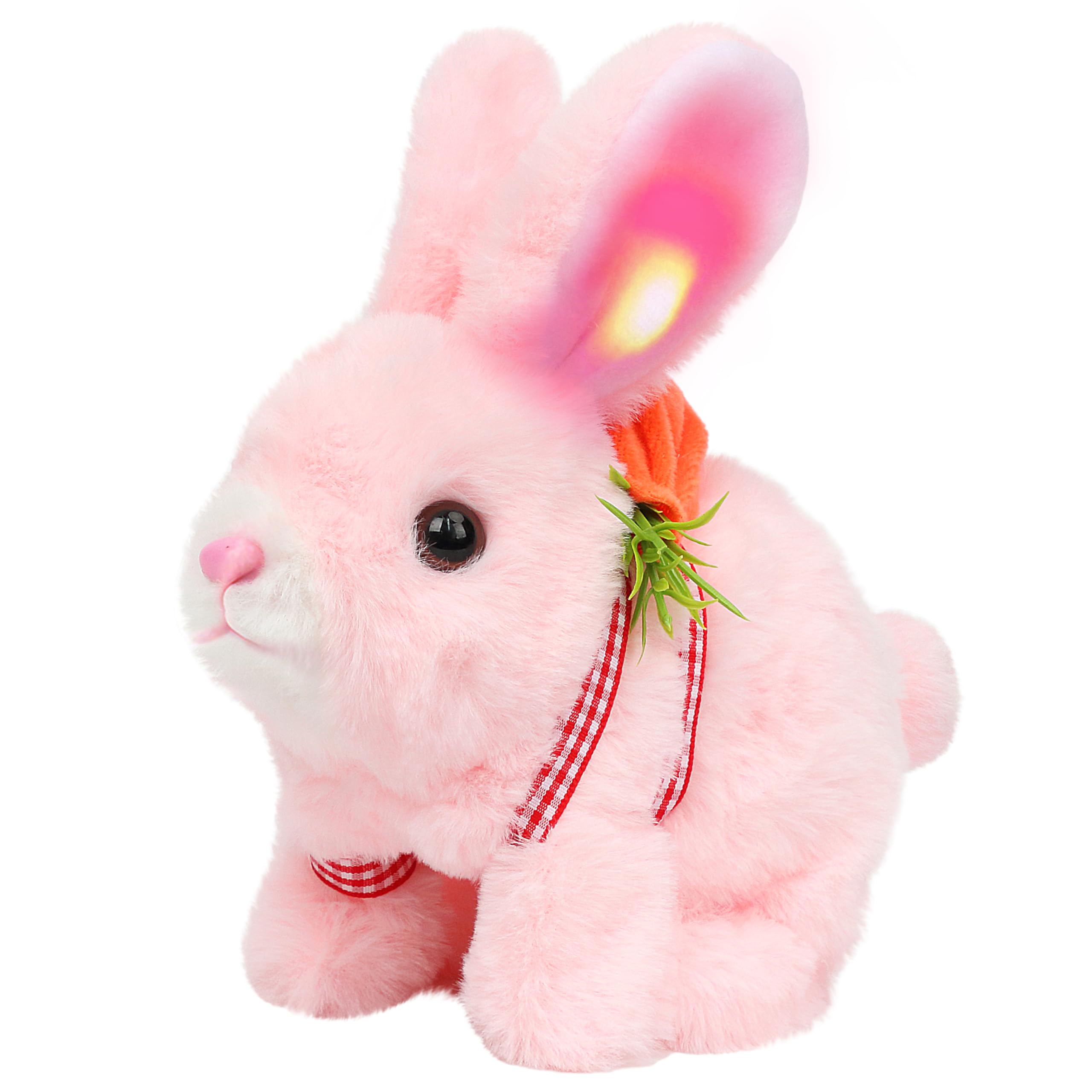 Easfan Hopping Bunny Plush Grey Jumping Spotted Rabbit Ears Nose Moving Educational Plush Toy Interactive Toy Electric for Toddlers Kids