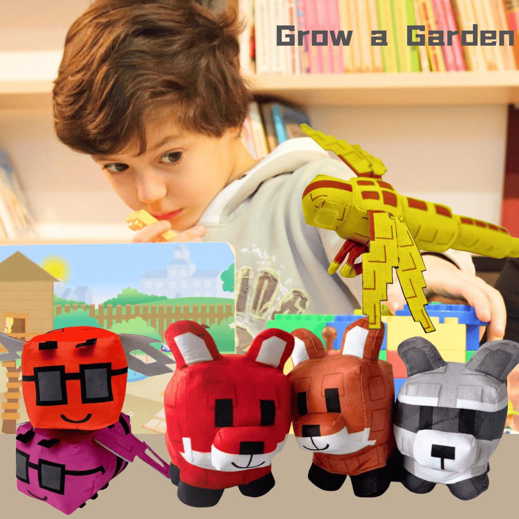SUPERBE Grow a Garden Plush Toys, 10.63'' Garden Pet Raccoon Red Fox Stuffed Animals Toy, Collectible Plushie for Video Game Fans (Grey)