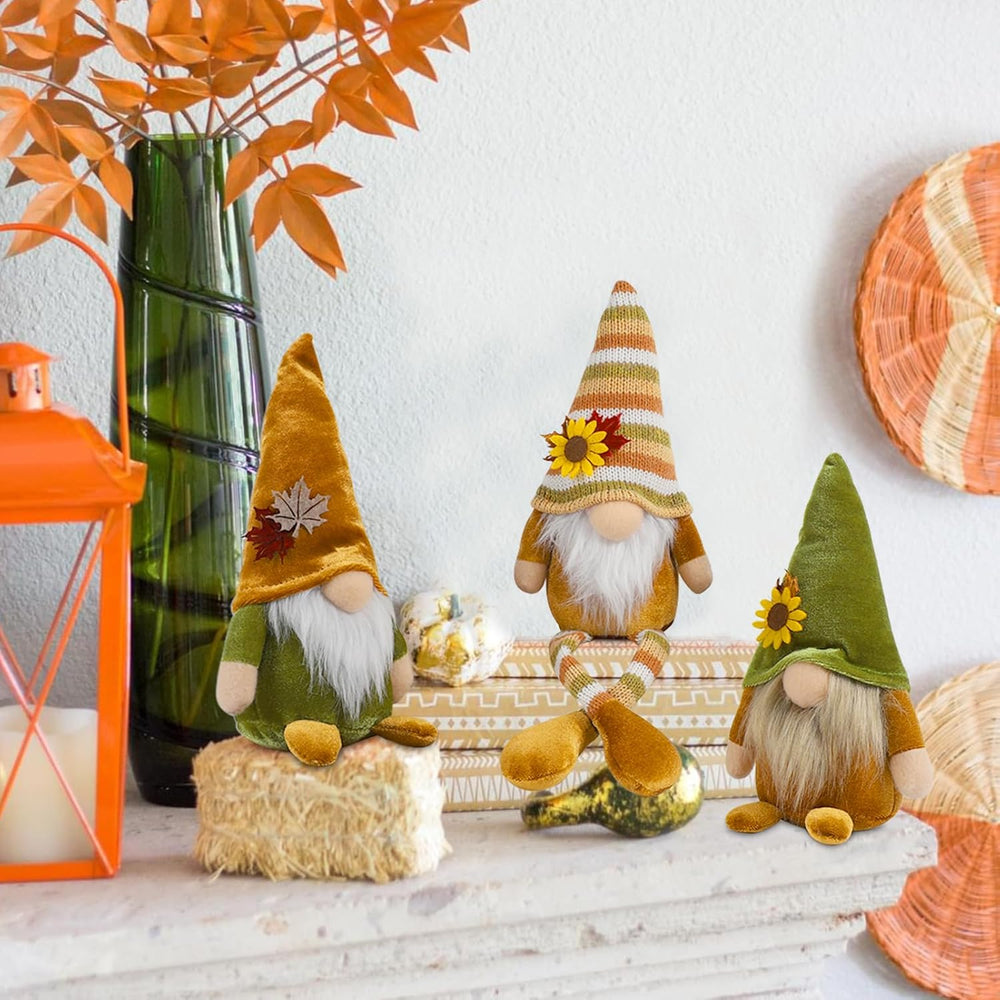 DAZONGE Fall Decor, 3PCS Fall Gnomes Plush for Tiered Tray Decor, Fall Decorations for Home, Fall Leaves and Dangle Legs Gnomes for Fall Thanksgiving Table Decorations