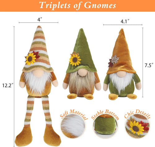 DAZONGE Fall Decor, 3PCS Fall Gnomes Plush for Tiered Tray Decor, Fall Decorations for Home, Fall Leaves and Dangle Legs Gnomes for Fall Thanksgiving Table Decorations