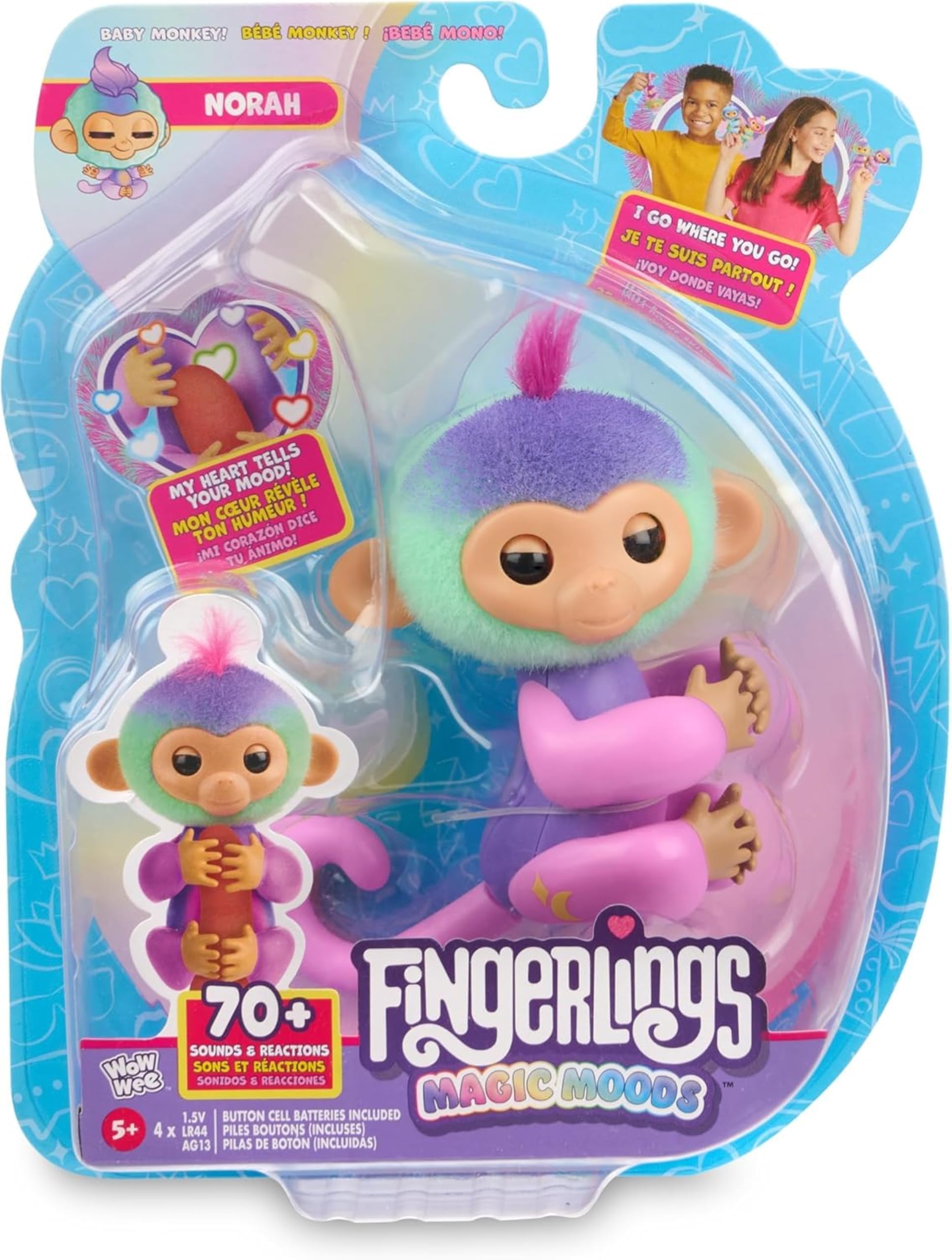 Fingerlings 2023 NEW Interactive Baby Monkey Reacts to Touch – 70+ Sounds & Reactions – Leo (Blue)