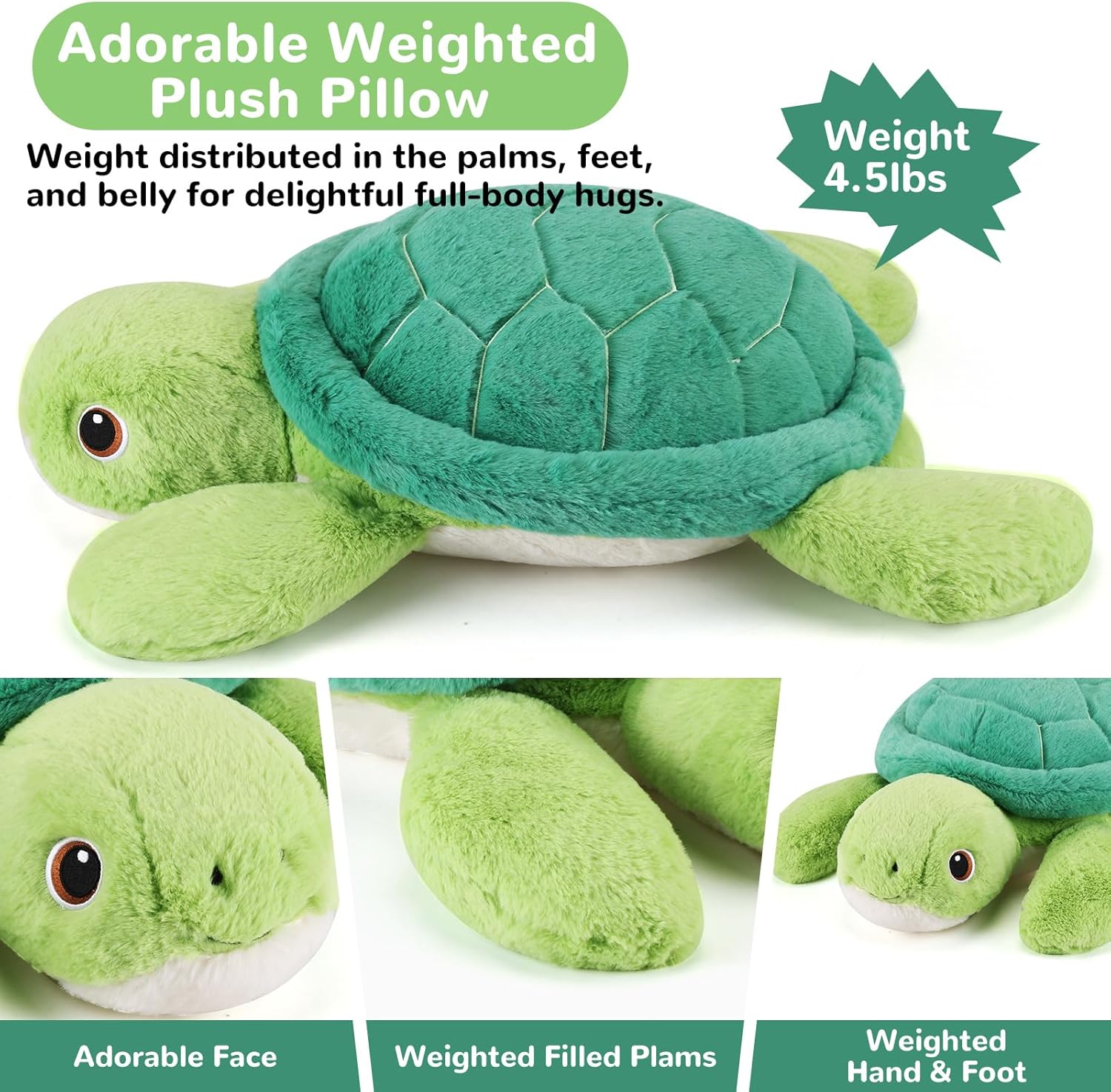 Turtle Weighted Stuffed Animals - 22 Inch 4.5 Pounds Weighted Plushies Sea Turtle Stuffed Animal - Big Tortoise Plush Pillow - Cute Plush Toys Gifts for Kids & Adults (22" 4.5 lbs)