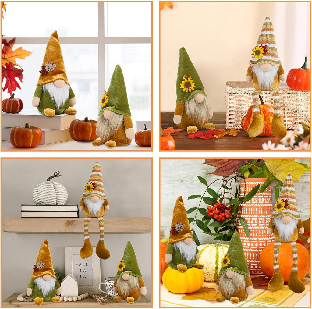 DAZONGE Fall Decor, 3PCS Fall Gnomes Plush for Tiered Tray Decor, Fall Decorations for Home, Fall Leaves and Dangle Legs Gnomes for Fall Thanksgiving Table Decorations