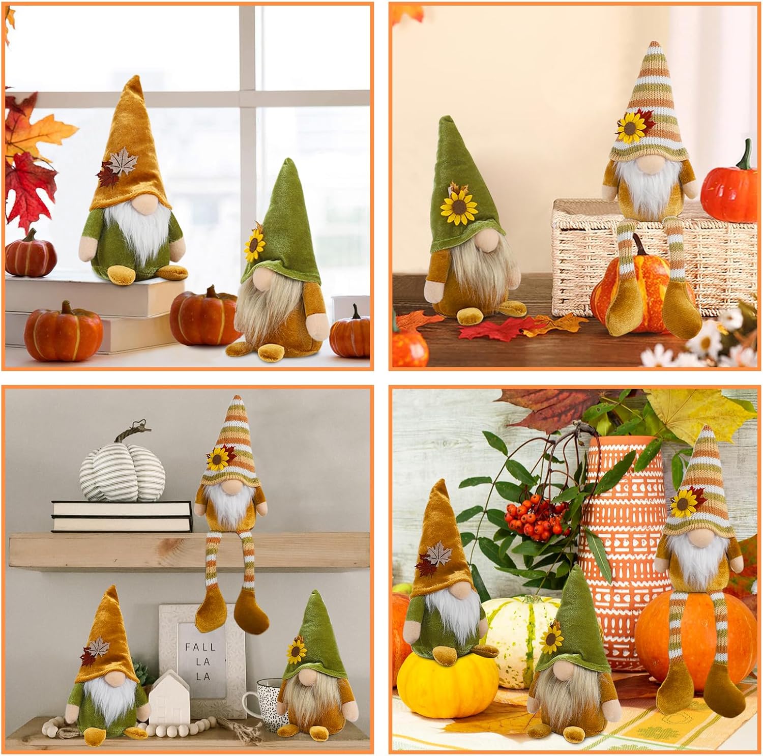 DAZONGE Fall Decor, 3PCS Fall Gnomes Plush for Tiered Tray Decor, Fall Decorations for Home, Fall Leaves and Dangle Legs Gnomes for Fall Thanksgiving Table Decorations