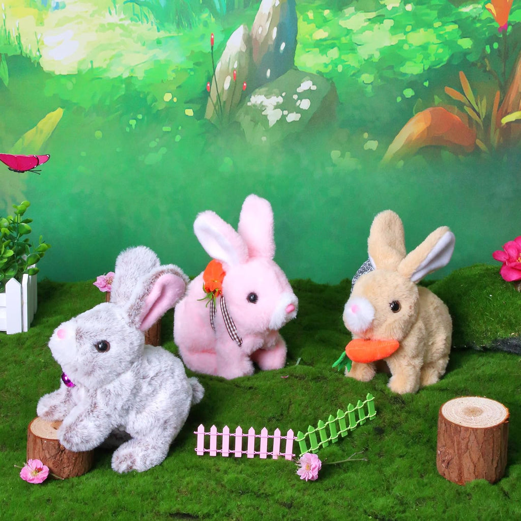 Easfan Hopping Bunny Plush Grey Jumping Spotted Rabbit Ears Nose Moving Educational Plush Toy Interactive Toy Electric for Toddlers Kids
