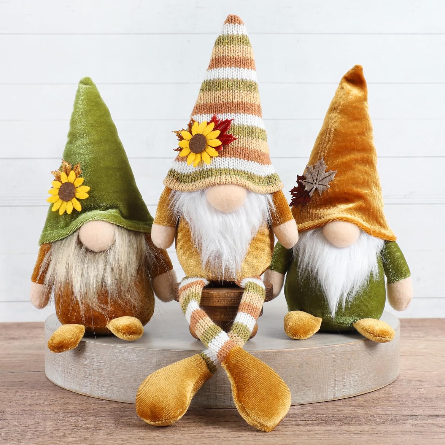 Fall Decor, 3PCS Fall Gnomes Plush for Tiered Tray Decor, Fall Decorations for Home, Fall Leaves and Dangle Legs Gnomes for Fall Thanksgiving Table Decorations